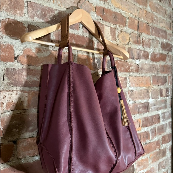 The Sak Burgundy Leather Tote Bag with Tassels - Picture 6 of 9